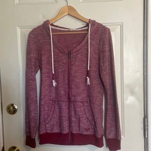 Roxy Lightweight maroon zip up hooded shirt